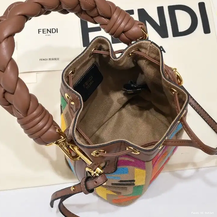 Cheap HOT Bucket Canvas Bag Tresor Mon with Brown FF Motif Woven Mini Fendi Handle In 0702